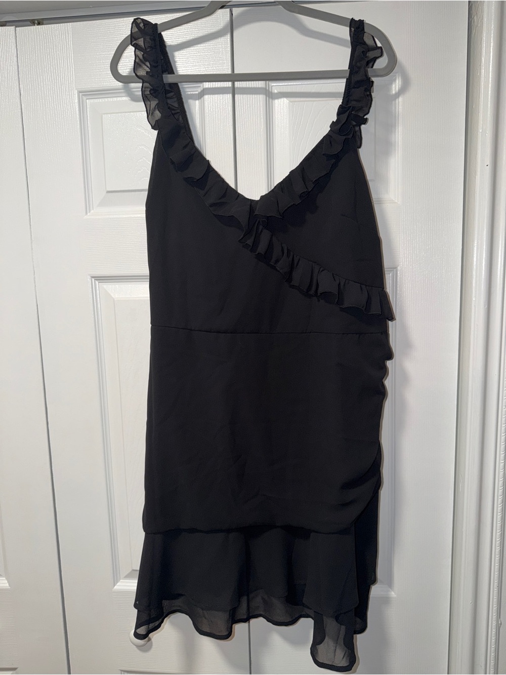 SHEIN Black Ruffle V-Neck Mini Dress